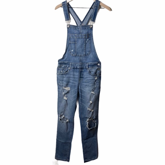 Garage Denim - Garage Blue Denim Distressed Jean Overalls Size S